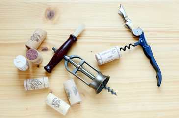 Wine decoration on a wooden table.