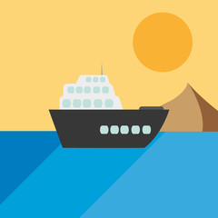 flat design single cruise ship on water icon vector illustration 