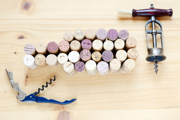 Wine decoration on a wooden table.