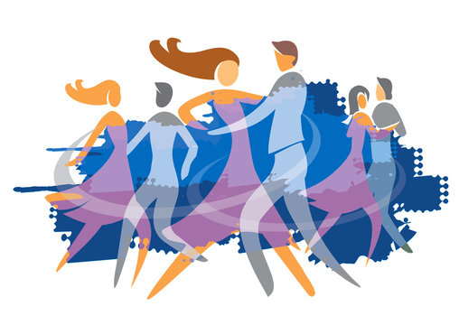 Ballroom Dancing Couples.
Colorful illustration with silhouettes of dancing couples. Vector available.