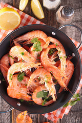 shrimp with parsley on pan