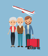 flat design flying airplane over traveling family image vector illustration