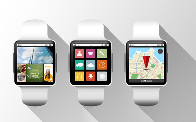 close up of black smart watches with applications