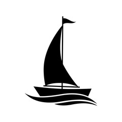  Black sailboat vector icon on white background