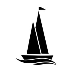  Black sailboat vector icon on white background