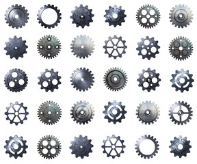 cogwheel mega pack. metal gear with real texture on isolated bac - obrazy, fototapety, plakaty