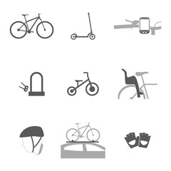 Accessories goods for cycling silhouette icons