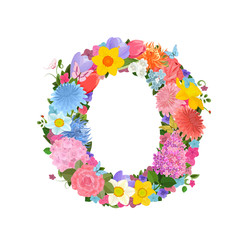 Fashion alphabet from lovely flowers of daffodils, roses, tulips