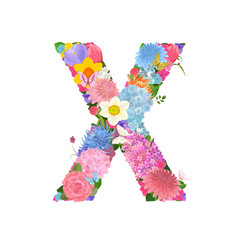 Fashion alphabet from lovely flowers of daffodils, roses, tulips