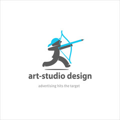 Logo design Studio. The man with the pencil. The arrows from the