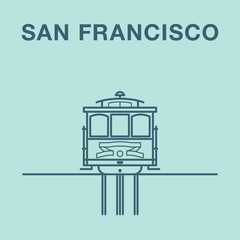 San Francisco Cable Car illustration made in line art style.