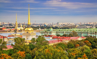 The Church of the Savior on Spilled Blood and historic homes along the canal Griboyedov of St. Petersburg, Russia.