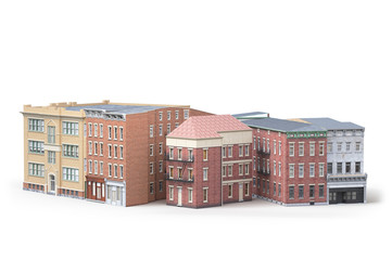 Old town buildings isolted on white background. 3d illustration
