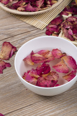 Dried rose petals for natural herbal drink.