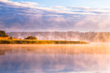 misty morning on Mazury lake
