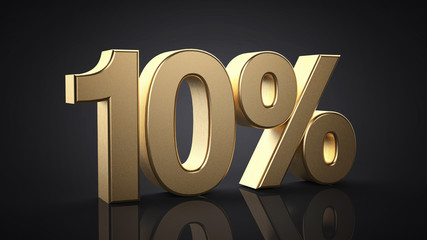 10%. Realistic gold percent illustration (3D Professional Render)