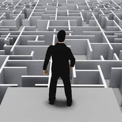 Men looking for a way out of the maze, 3D-Illustration