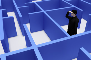 Men looking for a way out of the maze, 3D-Illustration