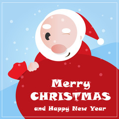 Merry Christmas greeting card with happy cartoon Santa vector il