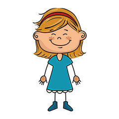 girl kid cartoon smiling wearing blue dress vector illustration