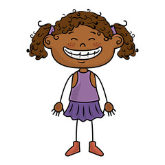 afro girl kid cartoon smiling wearing purple dress vector illustration