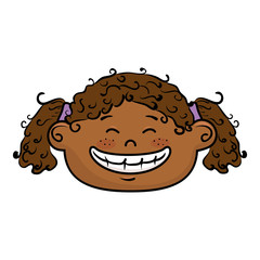 Fototapeta premium afro girl kid cartoon face smiling with black hair vector illustration