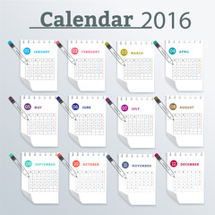 Calendar monthly planner 2016.