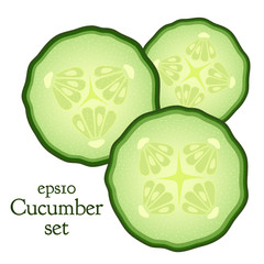 Set of cucumber and slices. Made in flat style, vegetable, food illustration.