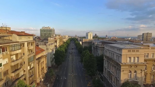 Aerial view of the "Bulevar kralja Aleksandra".Flight over the "Bulevar kralja Aleksandra" ,Belgrade.Aerial view of the street in Belgrade