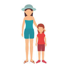 avatar little girl and woman wearing summer clothes. vector illustration