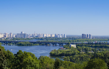 Fototapeta na wymiar View of Kiev, Ukraine.Banks of the Dnieper river and town.