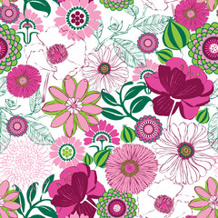 Seamless floral pattern in pinks and greens