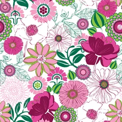 Fotobehang Seamless floral pattern in pinks and greens © Jeff Bird