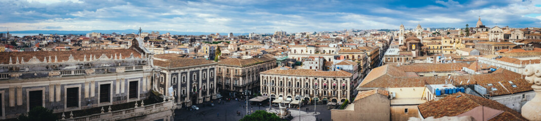 Catania, top view of the historic downtown with cloudy sky, Italy