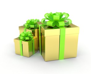 three gift boxes with bows isolated on white. 3d rendering.