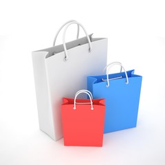 Paper Shopping Bags isolated on white background. 3d rendering.