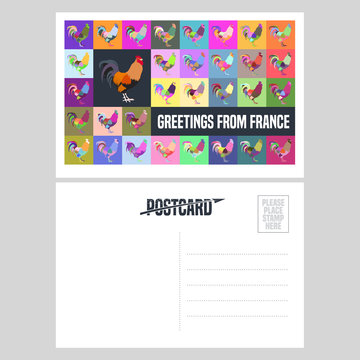 France vector postcard design with French symbol rooster