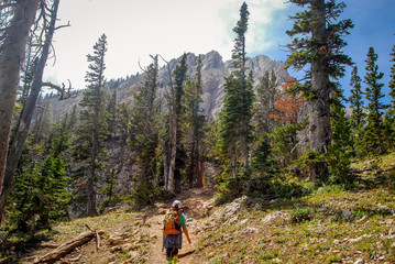 Boy taking a late summer hike in the Montana wilderness.
