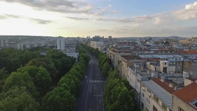 Aerial view of the "Bulevar kralja Aleksandra".Flight over the "Bulevar kralja Aleksandra" ,Belgrade.Aerial view of the street in Belgrade