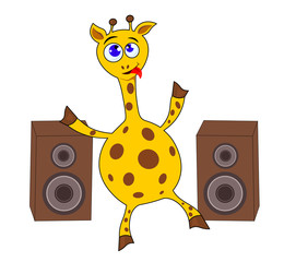 illustration giraffe dancing with speakers