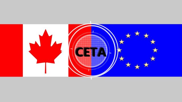 Pro CETA mit EU und Kanada Flaggen und animiertem Text