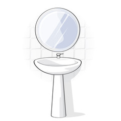 Vector illustration of wash basin with faucet and mirror in bathroom isolated on white background.