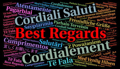 Best regards in foreign languages word cloud