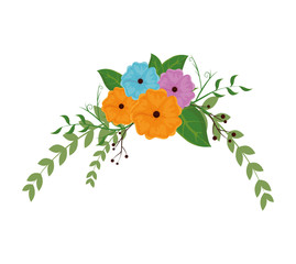 floral natural and beautiful flowers with green leaves ornament. vector illustration