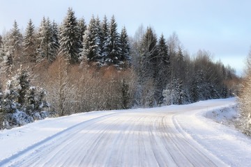 winter road landscape sunlight snow