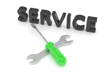 3D Illustration Wrench and screwdriver, service concept
