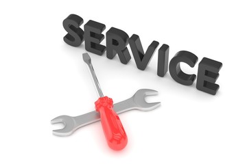 3D Illustration Wrench and screwdriver, service concept
