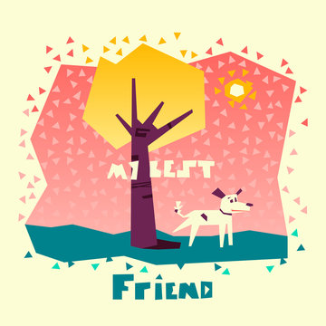 Flat vector illustration with my best friend. Cute, pretty doggy or puppy.
Fresh meaningful applique graphics about pets and their life. This image can use for label, pet-shop, banners and etc.