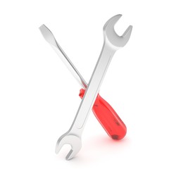 3D Illustration Wrench and screwdriver, service concept