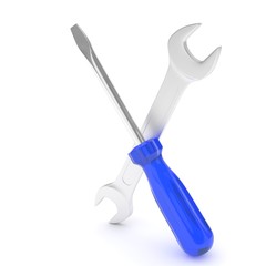 3D Illustration Wrench and screwdriver, service concept